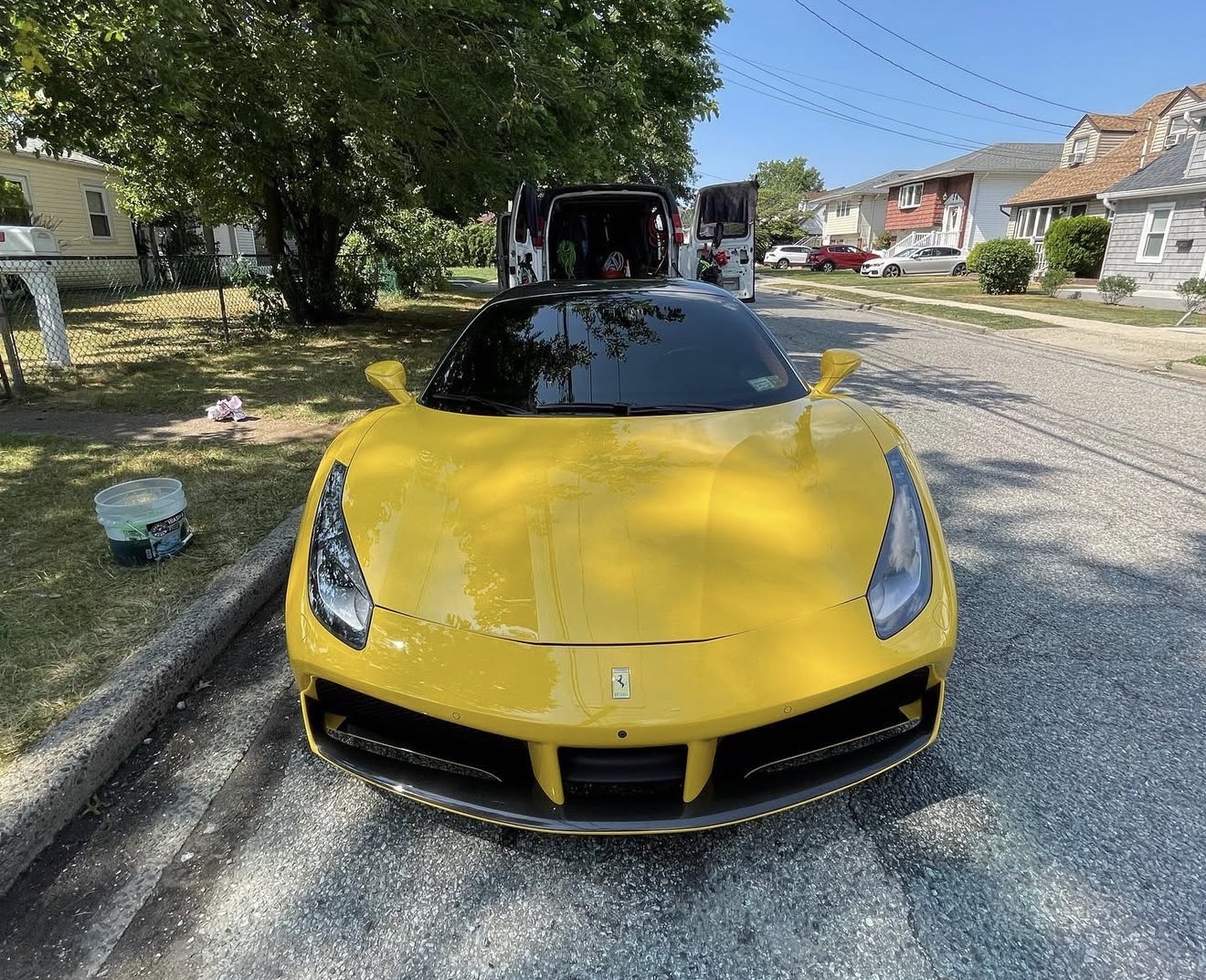 Yellow Ferrari detailed front view